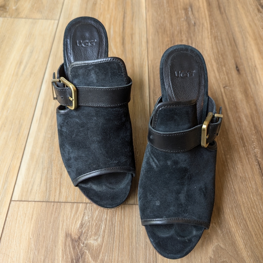 UGG Suade Platform Heeled Mules - Picture 2 of 6